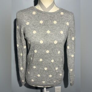 Talbots 100 Cashmere Gray and Cream Polka Dot Sweater